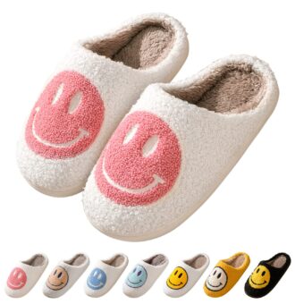Women's Smiley Face Slippers - Cute Plush