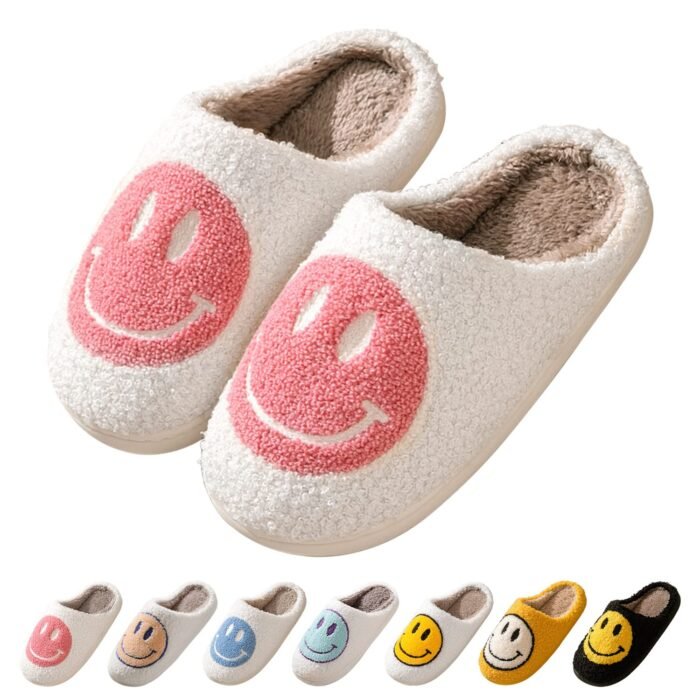 Women's Smiley Face Slippers - Cute Plush