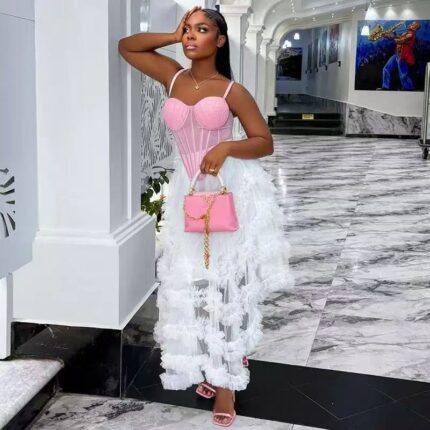 Corset Feather Skirt Set Two Piece Party Dress Prom Outfit