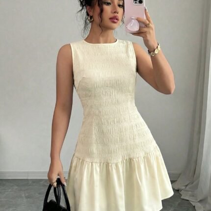 Floral Dress Women Boho Mini Ruched Sundress Apricot