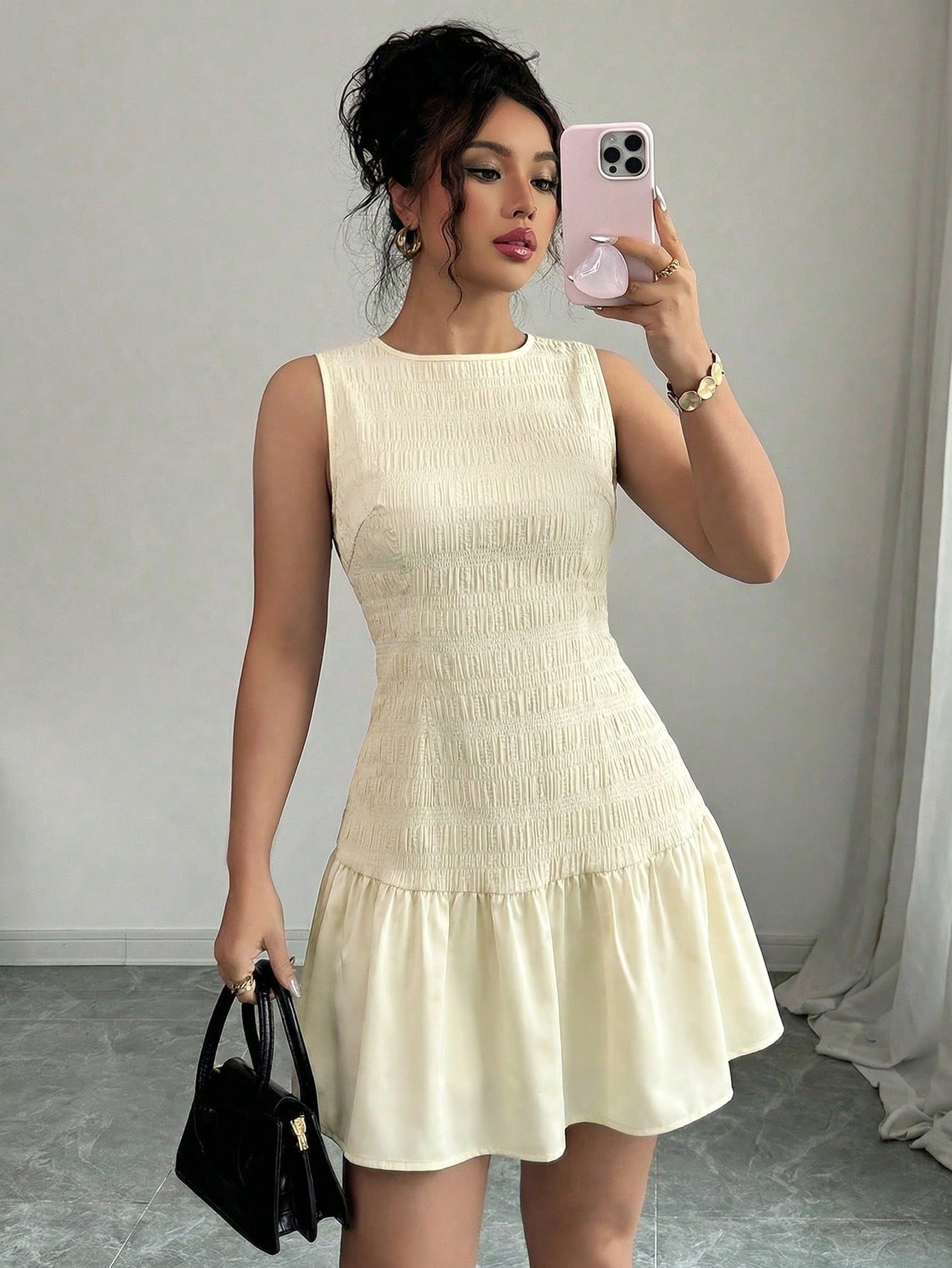 Floral Dress Women Boho Mini Ruched Sundress Apricot Floral Dress Women Boho Mini Ruched Sundress Apricot