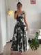 Floral Maxi Dress Women Black White Boho A-Line Black & White