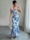 Floral Maxi Dress Women Bodycon Mermaid Long Dress Blue