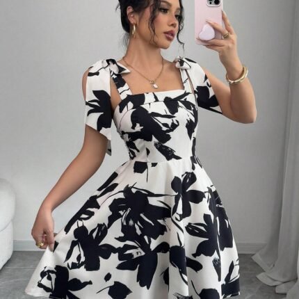 Floral Mini Dress Women Boho Sundress Apricot