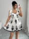 Mini Dress Women Black White Print Boho Flared
