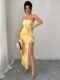 Yellow Floral Maxi Dress Women Bodycon Slit Vacation